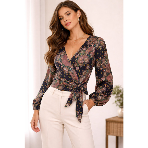 J. Crew Tops - J.Crew Point Sur Womens Wrap Tie Top Small Paisley Floral Satin Crepe Preppy NEW